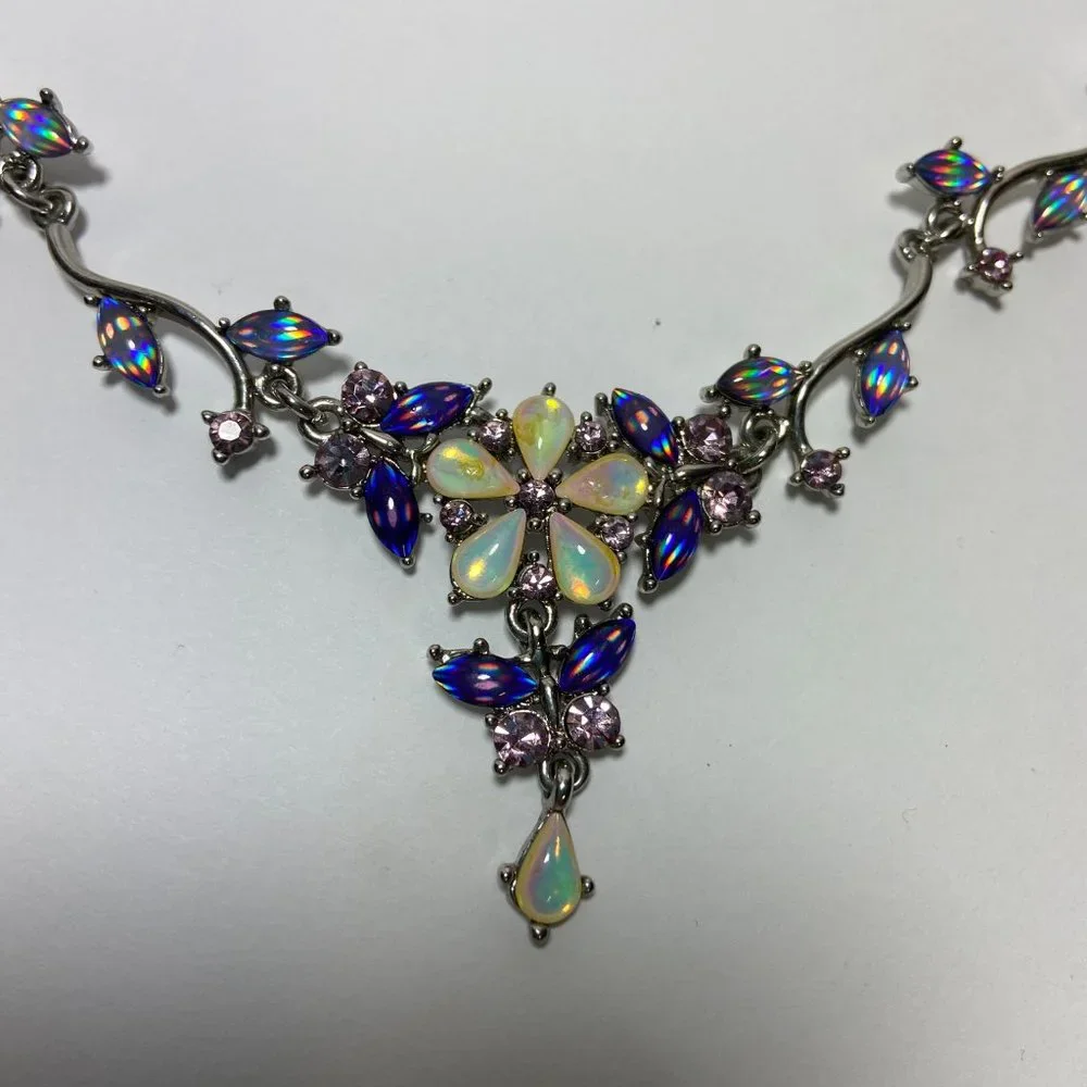 Iridescent Crystal Floral Statement Necklace - Picture 14 of 14